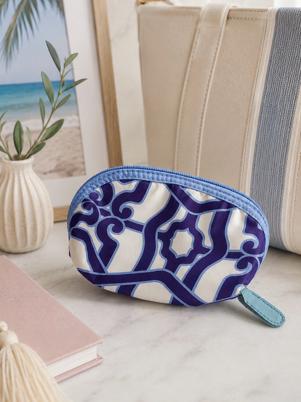 Sonia Kashuk Blue Purple Mediterranean Cosmetic Bag Zip Pouch Travel NWOT
